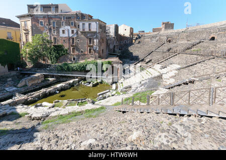 Le théâtre gréco-romain, Catane, Sicile, Italie Banque D'Images