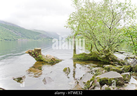 Vue à partir de la lagune, Llyn Padarn, Llanberis, au nord du Pays de Galles Banque D'Images