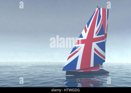 Voilier avec voile coloré comme les UK drapeau sur la mer, 3d illustration Banque D'Images