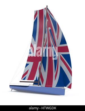 Voilier avec voile coloré comme les UK drapeau, 3d illustration Banque D'Images