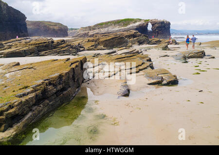 Plage des cathédrales Monument Naturel à Ribadeo Lugo province, municipalité, Galice, Espagne, Europe Banque D'Images