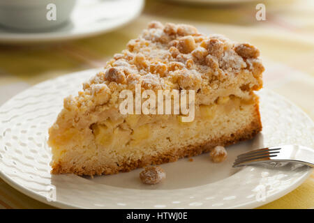 Morceau de gâteau aux pommes maison fraîchement cuit au four Banque D'Images