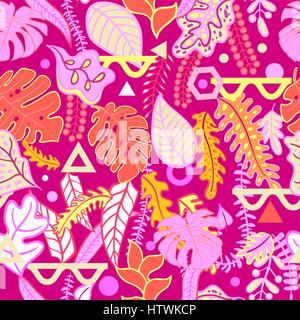 Les feuilles tropicales vives tropicales modèle homogène. Illustration de Vecteur