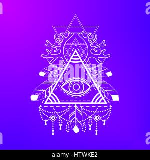 Œil qui voit tout symbole de la pyramide. Illustration de Vecteur