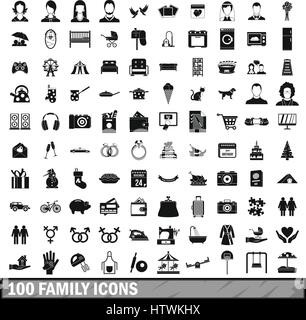 Famille 100 icons set dans un style simple Illustration de Vecteur