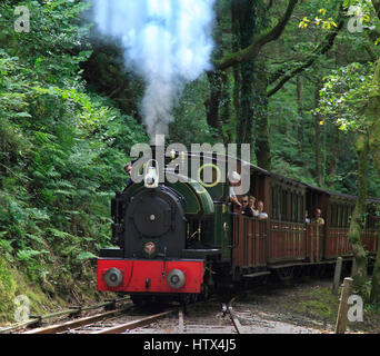 No.4 'Edward Thomas' s'approche de la gare avec un train rempli de passagers sur la Talyllyn Railway, le Pays de Galles, de l'Europe Banque D'Images