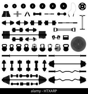 Grand ensemble de divers appareils de sport pour la gym et fitness, vector illustration. Illustration de Vecteur