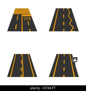 Icônes de la route avec des marques jaunes et de la signalisation routière première partie, vector illustration. Illustration de Vecteur