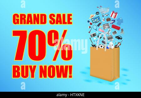 Grand sac en papier avec vente et shopping point floating Illustration de Vecteur