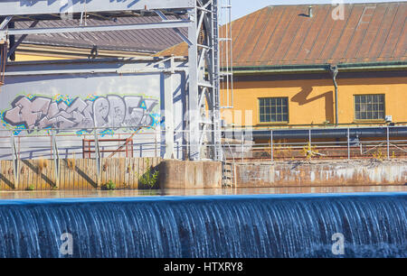 Paysage avec chute d'eau, océan, Norrkoping, Suède, Scandinavie Banque D'Images