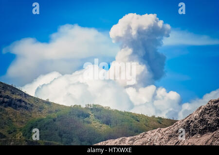 La fumée du soufre provenant de la cratère de Gunung Bromo volcanoe, Java, Indonésie Banque D'Images