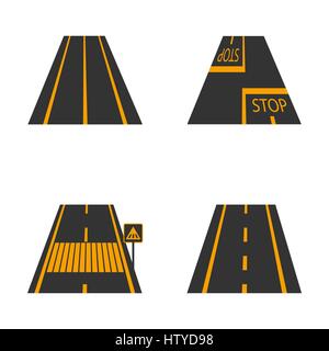 Icônes de la route avec des marques jaunes et de la signalisation routière troisième partie, vector illustration. Illustration de Vecteur