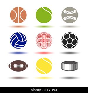 De couleur des icônes de différents sports boules à l'ombre, l'illustration vectorielle. Illustration de Vecteur