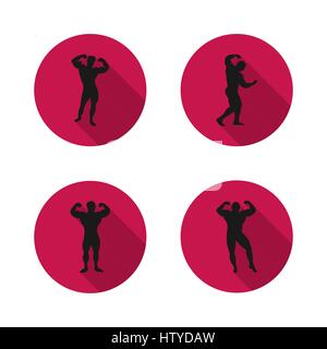Ensemble d'icônes rondes athlètes avec une longue ombre diagonale, vector illustration. Illustration de Vecteur
