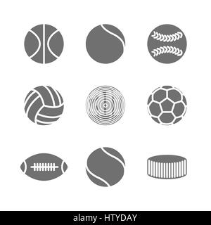 Icônes gris de divers sports balls isolé sur fond blanc, vector illustration. Illustration de Vecteur