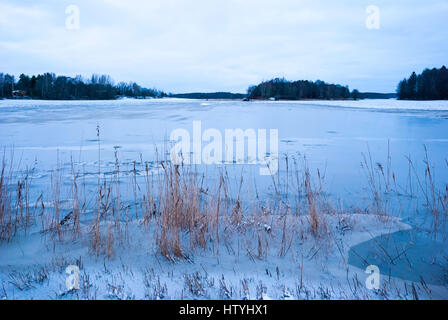 Champ inondé en hiver crépuscule, Norvège Banque D'Images