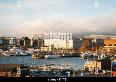 L'horizon d'Oslo avec le port en hiver, la Norvège Banque D'Images