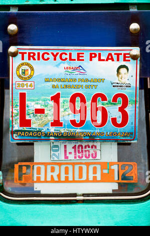 La plaque de numéro de tricycle, Legazpi City, Philippines Banque D'Images