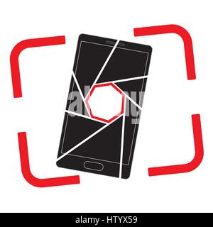 Icône ou logo avec une photo d'un smartphone. Aperture et le cadre du viseur. Illustration de Vecteur