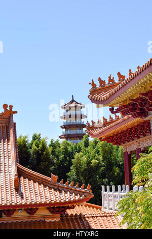 Vue de la pagode de la cour intérieure du Temple Nan Tien Banque D'Images