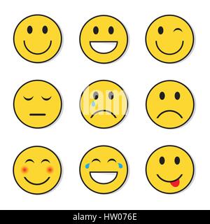 Visage souriant jaune Les gens positifs et négatifs de l'Émotion Icon Set Illustration de Vecteur