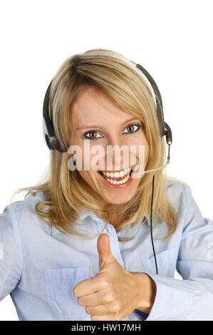 Femme avec casque, Casque Frau mit Banque D'Images