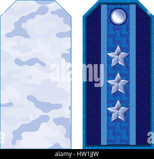 Militaire bleu avec bretelles camouflage et trois étoiles Illustration de Vecteur