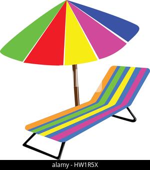 Chaise de Plage et parasol sur fond blanc Illustration de Vecteur