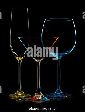 Silhouette de différents verres multicolores Banque D'Images