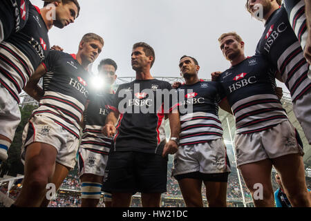 Hong Kong, Chine. 9 avril 2016. Les joueurs de Hong Kong pendant la brève 2016 Hong Kong Sevens au stade de Hong Kong. Banque D'Images