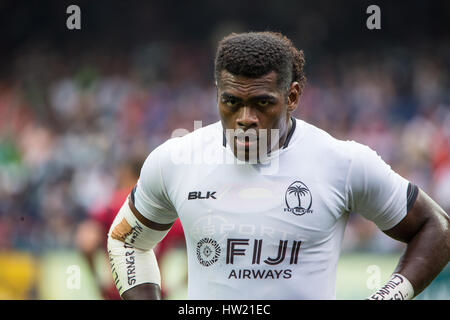 Hong Kong, Chine. 9 avril 2016. Savenaca Rawaca de Fidji réagit au cours de la Hong Kong Sevens 2016 au Stade de Hong Kong. Banque D'Images