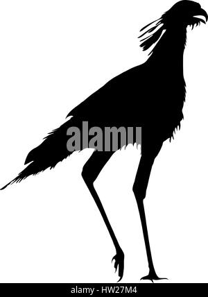 Silhouette d'un oiseau secrétaire, randonnée pédestre Illustration de Vecteur