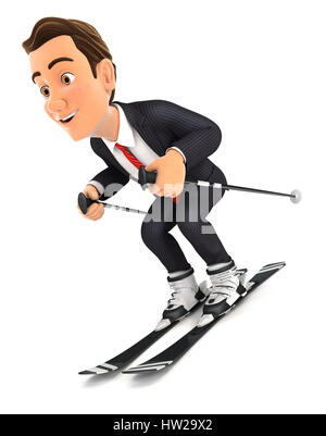 Ski homme 3d, illustration avec fond blanc isolé Banque D'Images