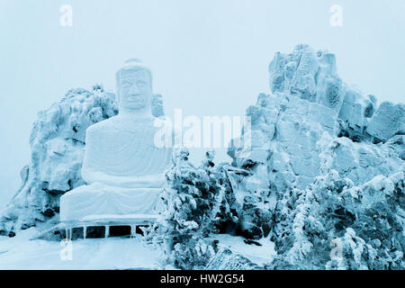 Statue du Bouddha sur la neige Banque D'Images