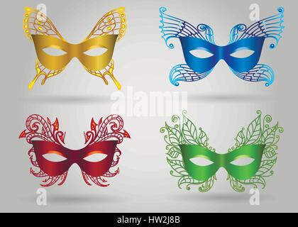 Carnival mask ensemble coloré .Masquerade Party accessoires Vector illustration Illustration de Vecteur