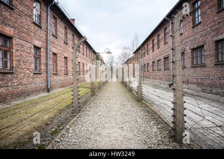 Bâtiments en camp de la mort de concentration d'Auschwitz, Pologne Banque D'Images