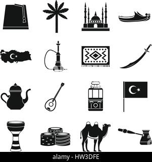 La Turquie travel icons set, style simple. Illustration de Vecteur