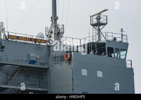 L'USNS Robert Peary E (T-AKE-5) un navire de ravitaillement de la Marine américaine à Portsmouth, Royaume-Uni le 18 mars 2017. Banque D'Images