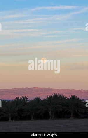 Lune monter au lac Salton dans le désert californien Banque D'Images