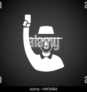 Juge-arbitre de cricket avec main tenant l'icône de carte. Fond noir avec blanc. Vector illustration. Illustration de Vecteur