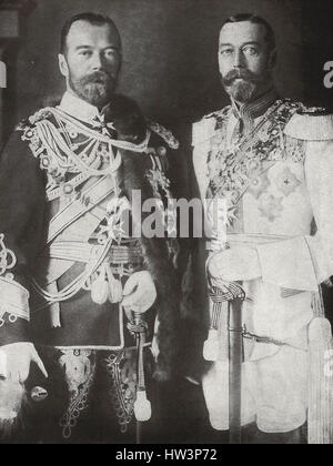 Nicolas II, tsar de Russie et le roi George V de Grande-Bretagne avant la Première Guerre mondiale. Banque D'Images