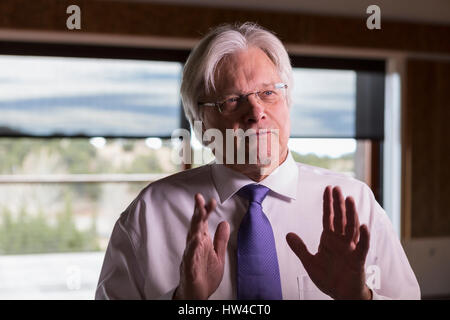 Caucasian businessman gesturing while talking Banque D'Images