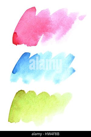 Ensemble de coups de pinceau aquarelle de couleurs différentes isolé sur le fond blanc. Des éléments pour votre conception et des espaces pour le texte Banque D'Images