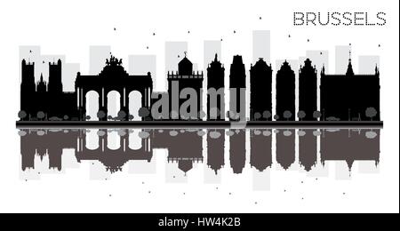 Bruxelles ville skyline silhouette noir et blanc avec reflets. vector illustration. simple télévision concept pour tourisme présentation, bannière, un placard Illustration de Vecteur