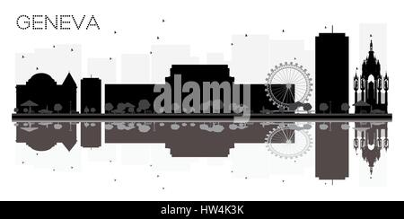 Genève ville silhouette noir et blanc avec reflets. vector illustration. simple télévision concept pour tourisme présentation, bannière Illustration de Vecteur