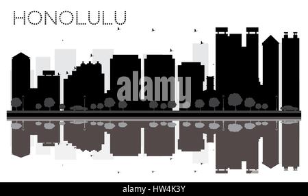 Honolulu city skyline silhouette noir et blanc avec reflets. vector illustration. simple télévision concept pour tourisme présentation, bannière, un placard Illustration de Vecteur