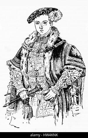 Gravure d'Édouard VI, roi d'Angleterre. À partir d'une gravure originale à l'histoire de l'historien du monde, 1908 Banque D'Images