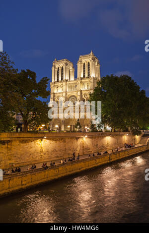 La Cathédrale Notre Dame de nuit. Paris, France. Banque D'Images