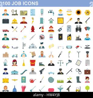 100 icônes de travail défini, style plat Illustration de Vecteur