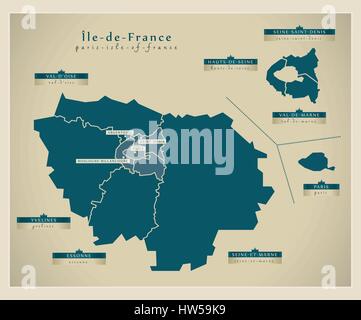 Carte moderne - Ile-de-France FR Illustration de Vecteur